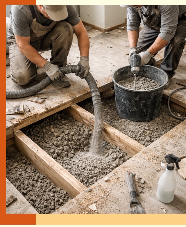 Заполнение пустот пола в Горном-Алтайске полиуретаном и пенополистиролом
